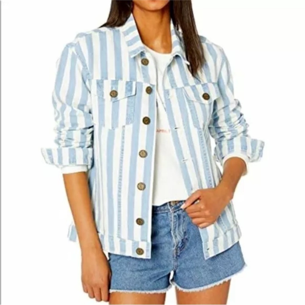 Show Me Your Mumu / Mumu Blue Stripe Denim Trucker Jacket​
